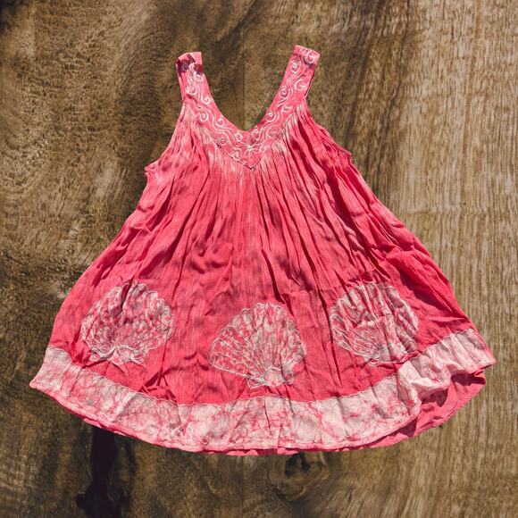 Pink embroidered seashell flowy tank top bohemian boho chic coquette mermaidcore - Picture 2 of 9